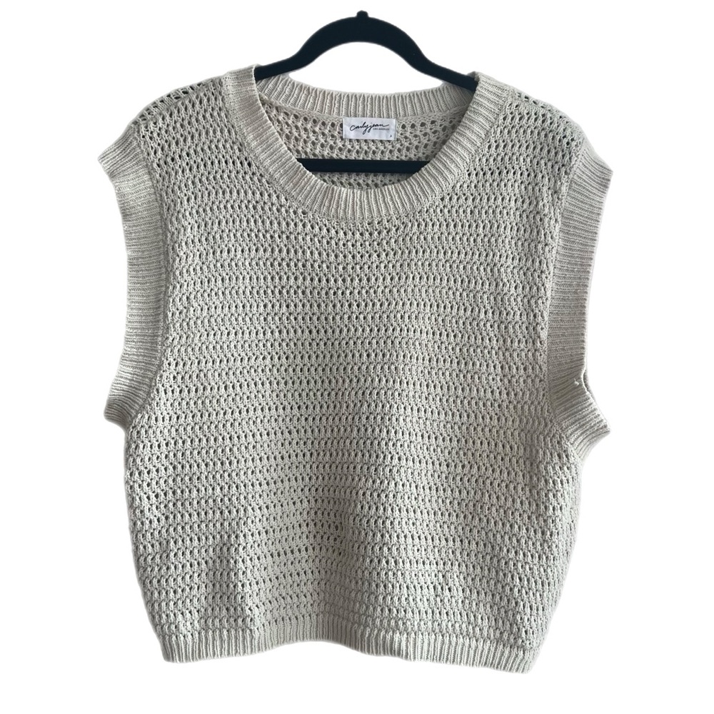 CJLA 100% Cotton Knit Sweater Vest – Size Small – Cream / Natural – Textured